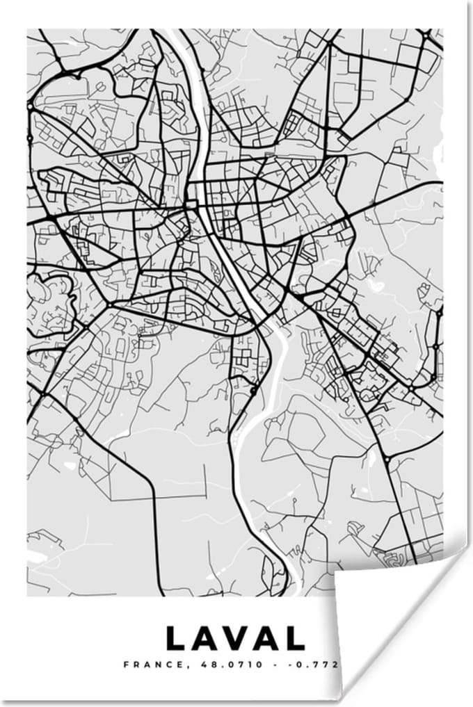 Poster Kaart - Stadskaart - Laval - Plattegrond - Frankrijk - 60x90 cm