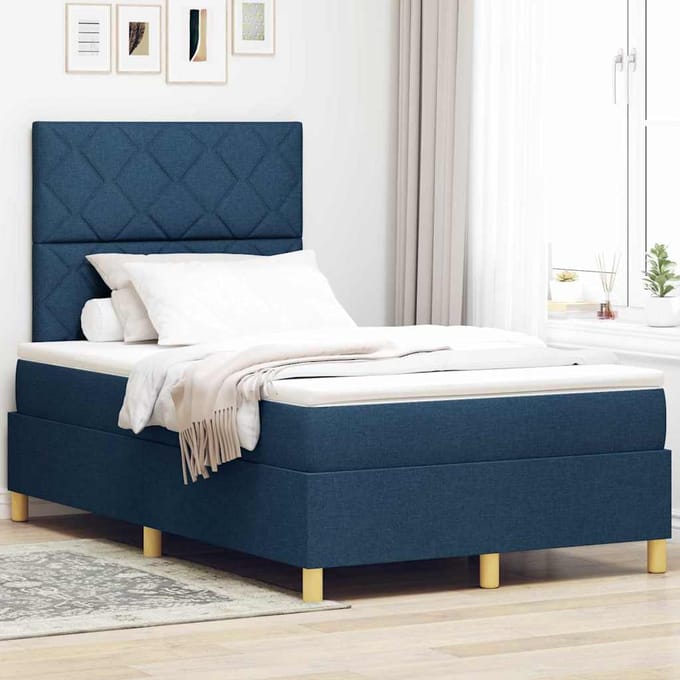 vidaXL - Boxspring - bed - met - hoofdeinde - Blauw - 120 - x - 190 - cm - Stof