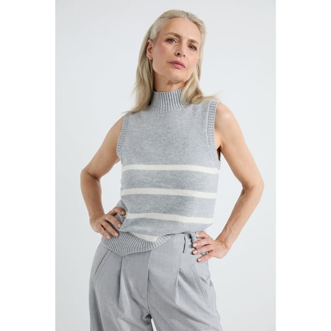Josephine & Co Arianne Singlet Grey Stripe Maat: S | Sweaters Outlet | Dames | Grijs