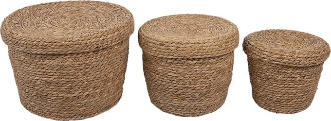 Clayre & Eef Opbergmand Set van 3 Ø 37x27 cm Bruin Stro Rond Mand