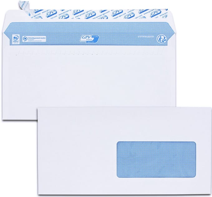 GPV envelop, 110x220 mm, wit, z. venster, zelfkl., 200 st