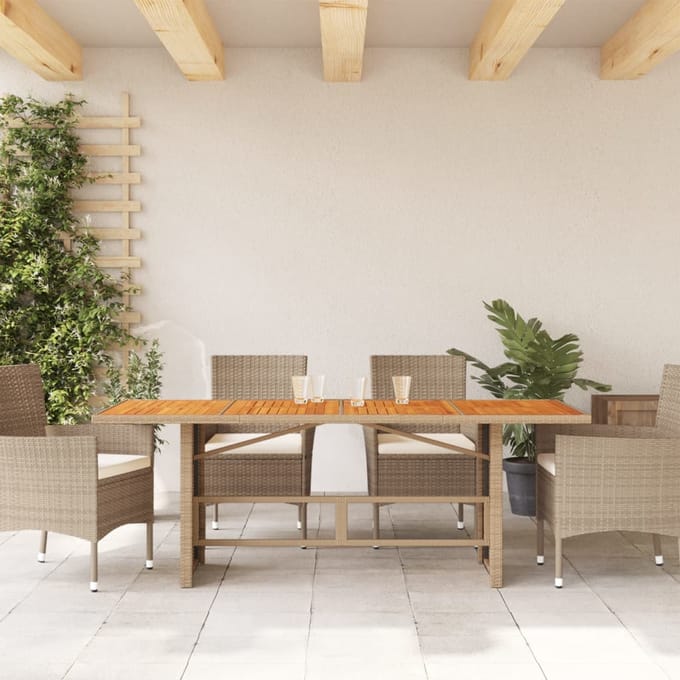vidaXL - Tuintafel - met - acaciahouten - blad - 190x80x74 - cm - poly - rattan - beige