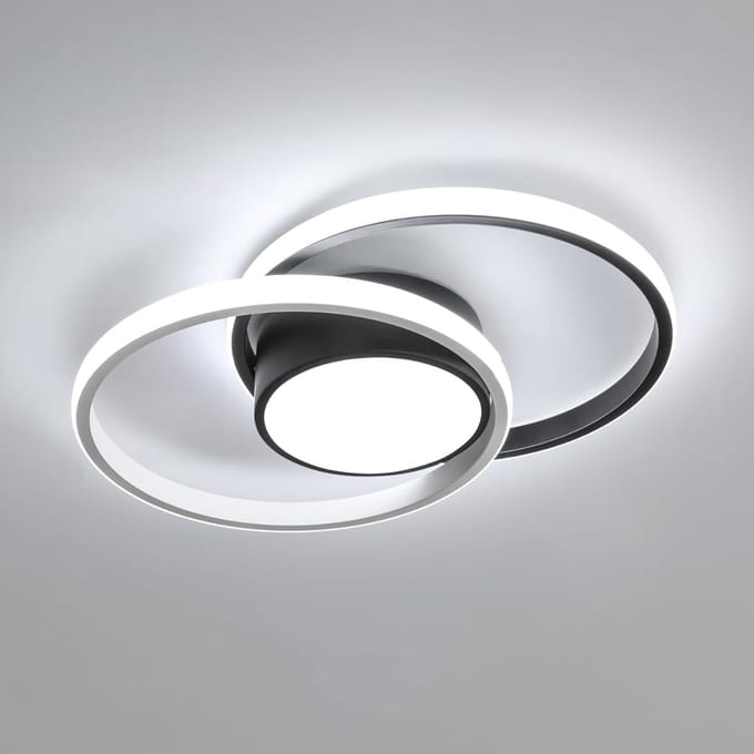 Haobosic - LED Aluminium Plafondlamp - Dubbel Rond Zwart/Wit - 42W - 6500K Koud Wit