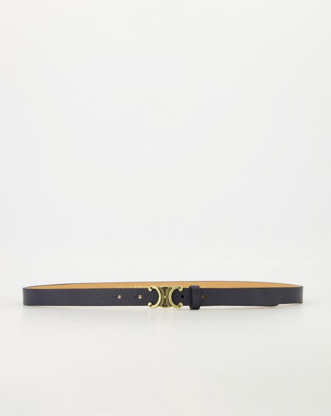 Eline Small - Classic Grain - Leren Damesriem met Bronskleurige Gesp - Donkerblauw - D26 - Maat 85