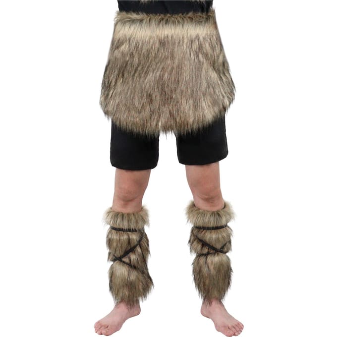 Ensemble Mini-Jupe et Jambières en Fausse Fourrure Viking Accessoires de Costume Cosplay black