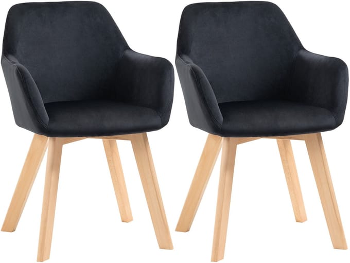 HOMCOM-Esszimmerstuhl-Samt(100% Polyester), Gummiholz-54L x 57B x 80H cm-Schwarz