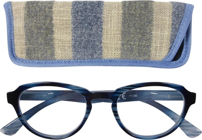 Lilly&June Leesbril Zwart/Blauw Gestreept +3 - Met Bijpassend Gestreept Etui