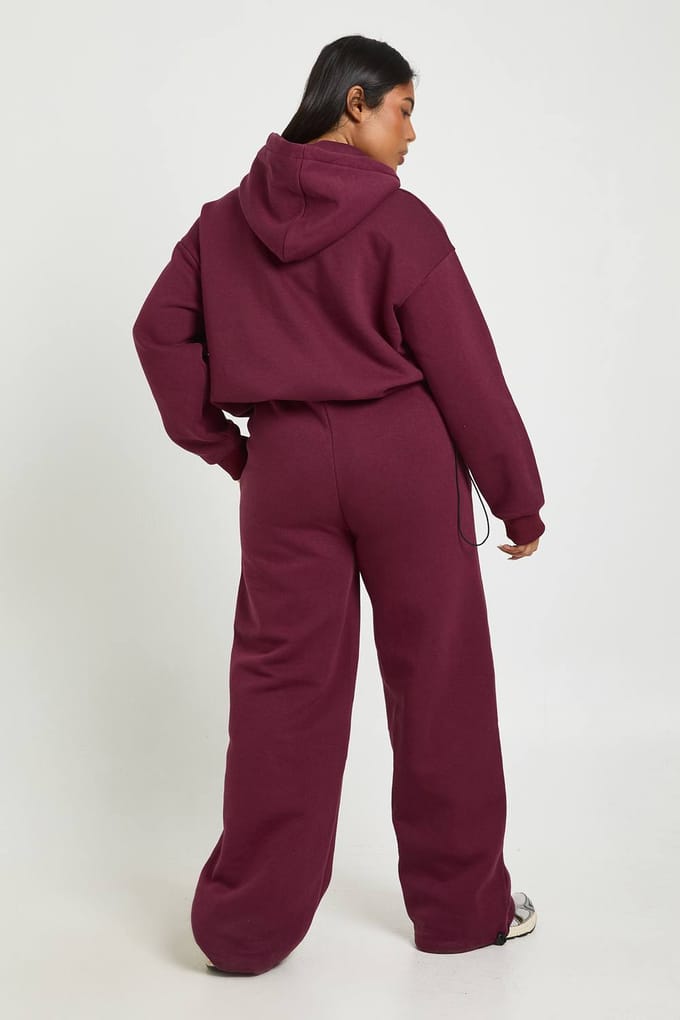 boohoo Dames Plus Toggle Joggers met wijde pijpen | Berry | Maat: 16
