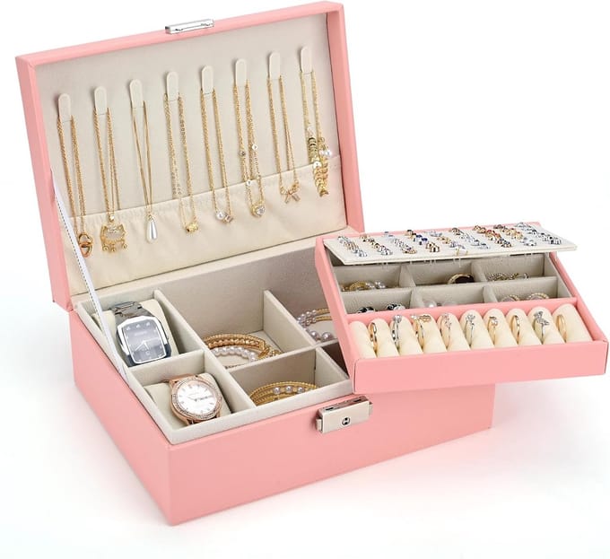 Sieradendoos Meisjes - Reis Etui - Sieraden Opbergen - Twee Lagen - Groot Formaat - Roze