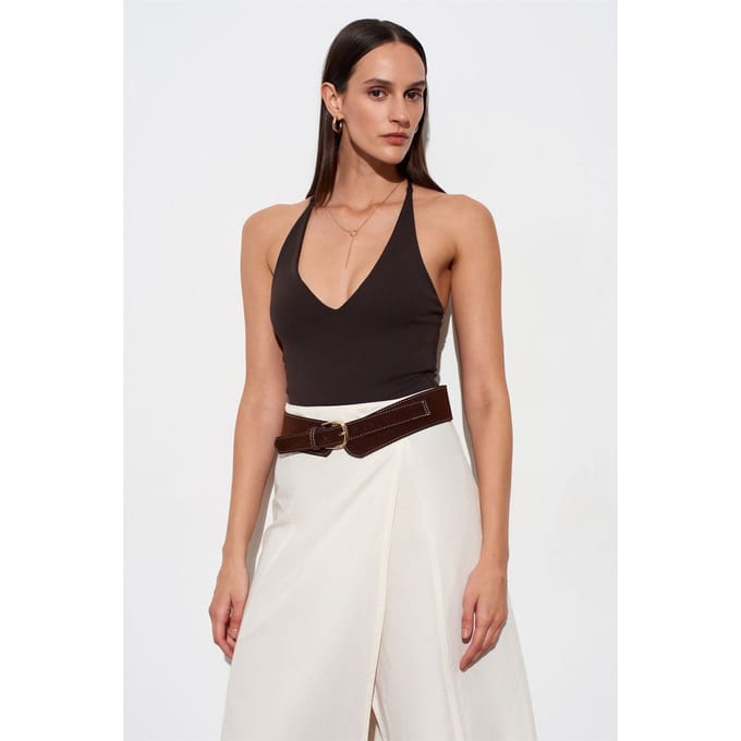 Slim Fit Cut-Out Halter Bodysuit