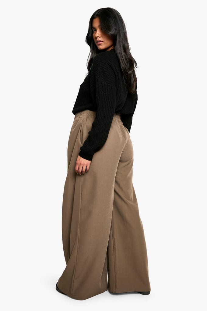 boohoo Dames Maternity Elastische Taille Geweven Relaxte geplooide Wijde Pijp Broek | Taupe | Maat: 38