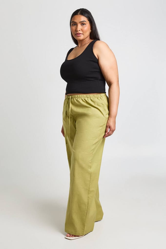 boohoo Dames Plus Linnen Broek | Olijf | Maat: 46