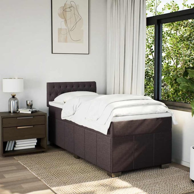 vidaXL - Boxspring - met - matras - stof - donkerbruin - 90x200 - cm