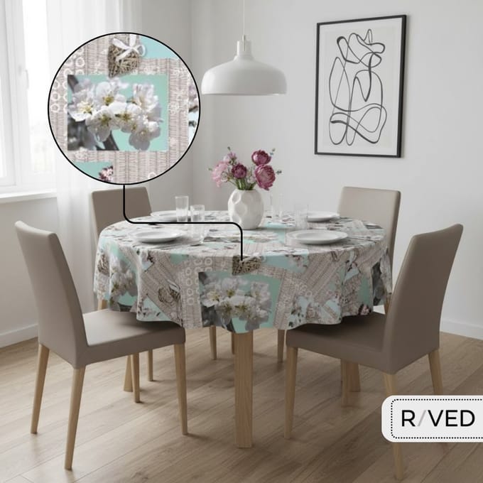 Raved Rond Tafelzeil - 160 cm ø - Bloessem Bloem - PVC - Afwasbaar