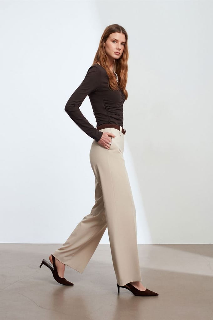 Midden taille Wijde Pijpen Crepe Broek