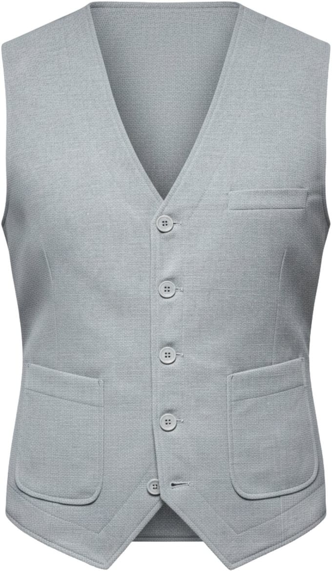 OMBRE Gilet - Slim Fit - Knopen - Effen Grijs gemêleerd M