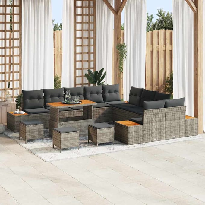 vidaXL - Tuinbank - Set - 14 - st - 13-zits - Grijs - Poly - rattan