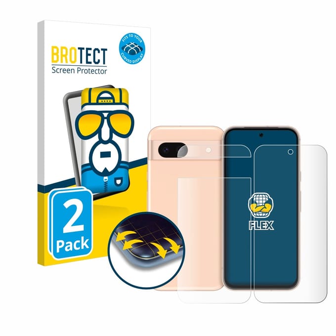 BROTECT - Screenprotector voor Google Pixel 8a (Voor+Achter) - Folie Beschermfolie transparant volledig dekking - 2 Stuks