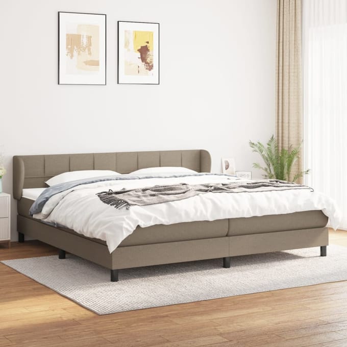 vidaXL - Boxspring - met - matras - stof - taupe - 200x200 - cm