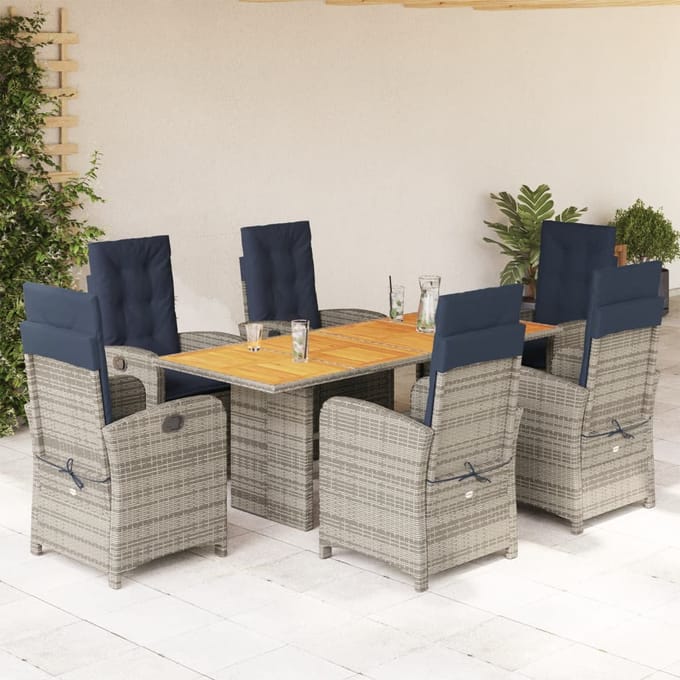vidaXL - 7-delige - Tuinset - met - kussens - poly - rattan - beige