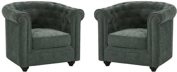 Vente-unique Set van 2 fauteuils in groene stof - CHESTERFIELD