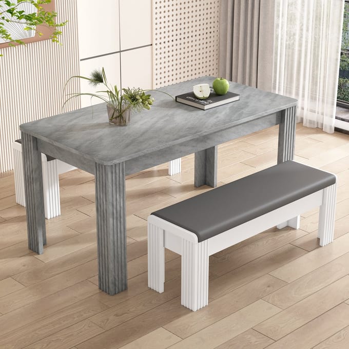 MODFU Tafel - Houtnerfstructuur - Vier Stevige Poten - Modern - Spaanplaat - Grijs