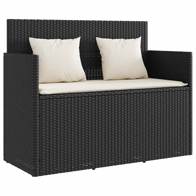 vidaXL - Tuinbank - met - kussens - poly - rattan - zwart
