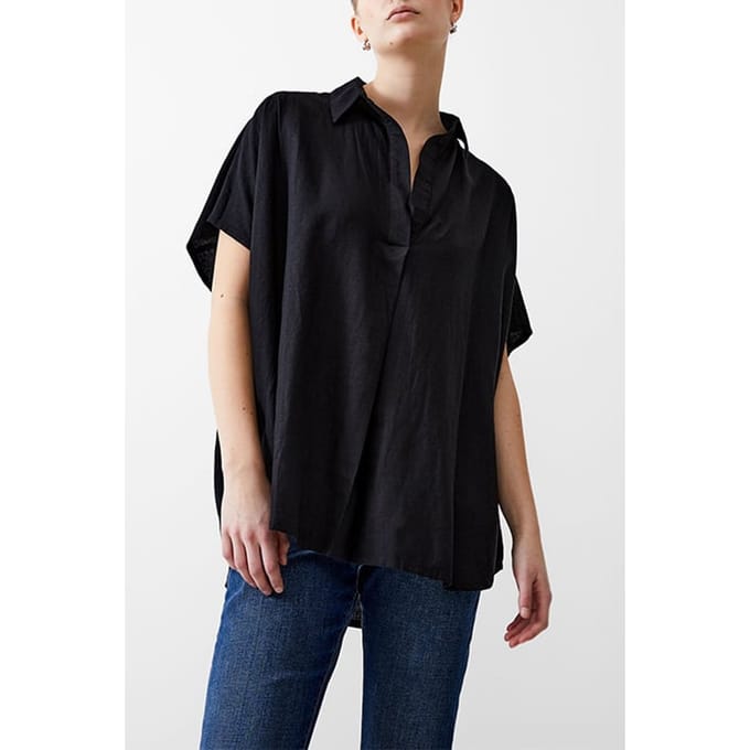 French Connection S/s Linen Blend Popover Black Größe: 6 | Blusen Outlet | Damen | Weiß