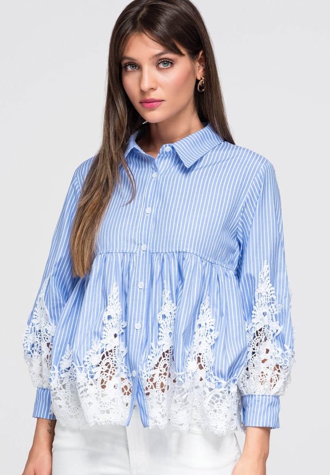 OMBRE Overhemd - Loose Fit - Lange Mouw - Knopen Blauw M