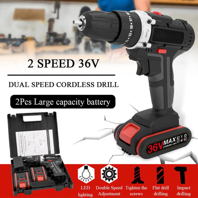 36V Multifunctionele Klopboormachine Elektrisch Draadloos Boormachine Krachtige Lithium Batterij Draadloos Oplaadbaar EU Plug