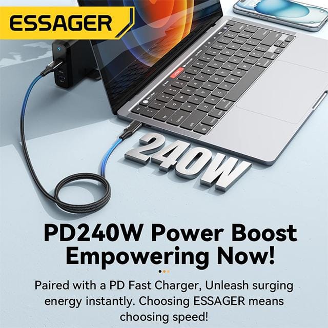 Essager Usb Type C Naar Usb C Kabel Voor Iphone 15 240W Pd 5a Snellader Kabel Voor Macbook Huawei Samsung Type-C Kabel