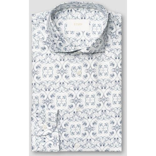 Eton Overhemd Luxury Floral Cotton Linnen Blend Blauw / male