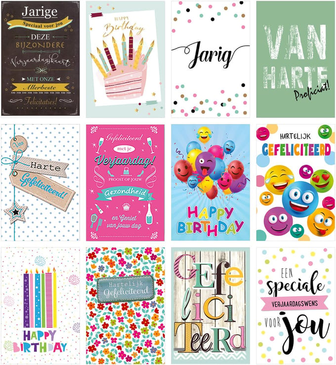 MGPcards - 12 wenskaarten met envelop - Gefeliciteerd - Verjaardag