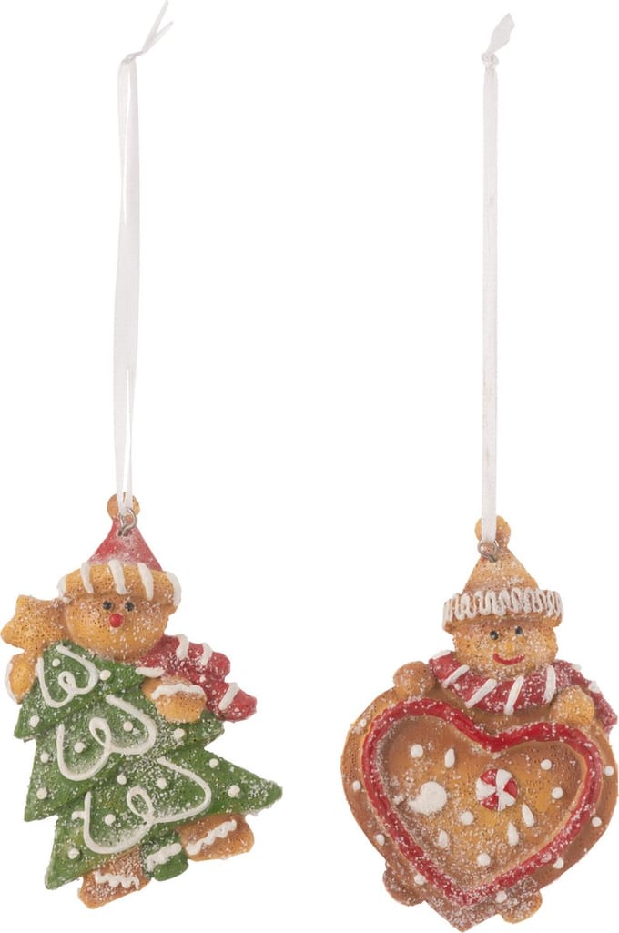 J-Line kersthanger Peperkoek - polyresin - mix - 2 stuks