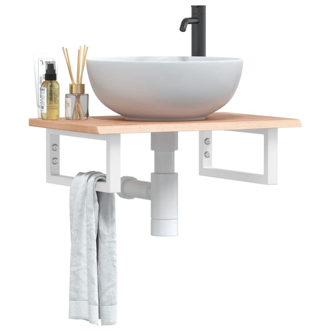 vidaXL - Badkamer - wandschap - staal - en - massief - eikenhout