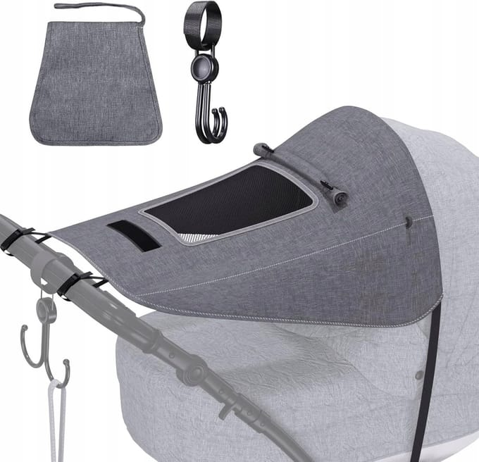 Universele Kinderwagen Zonnekap - UV 50+ Bescherming, Waterdicht, Grijs