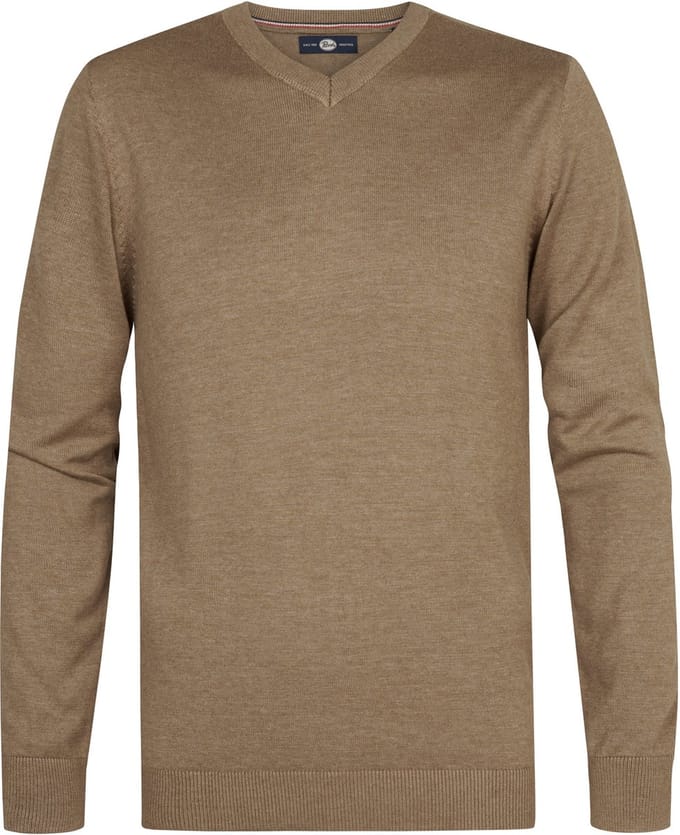Petrol Industries Heren Trui - Fijngebreid - V-hals - Pullover - Basic Knit - Bruin - Maat XXL
