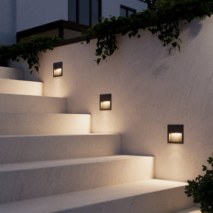 Lucande LED wand inbouwlamp Loya, 11,5x11,5 cm, grijs, IP54