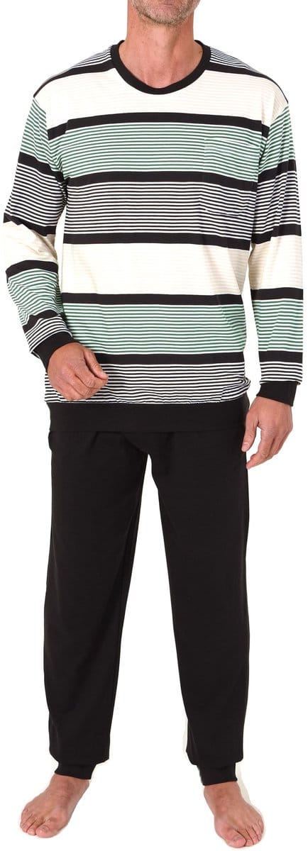 Lange Normann herenpyjama met manchetten in een gestreepte look - ook in grote maten