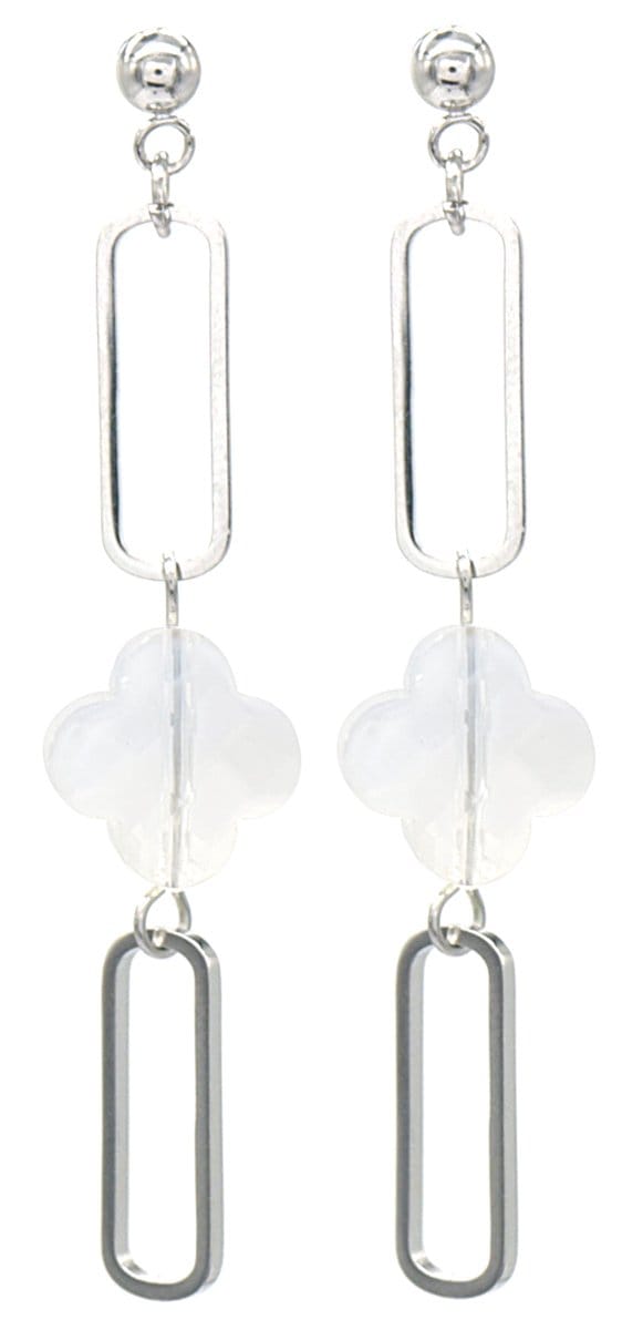 Oorbellen Klaver - RVS - 1x5,5 cm - Zilverkleurig