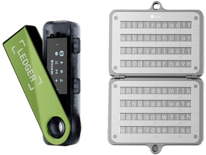 Ledger Nano S Plus Oxidate Green + Ellipal Seed Phrase Steel - Hardware Walllet Bundel - Bluetooth - Seed Phrase opslag - Offline bescherming voor Crypto