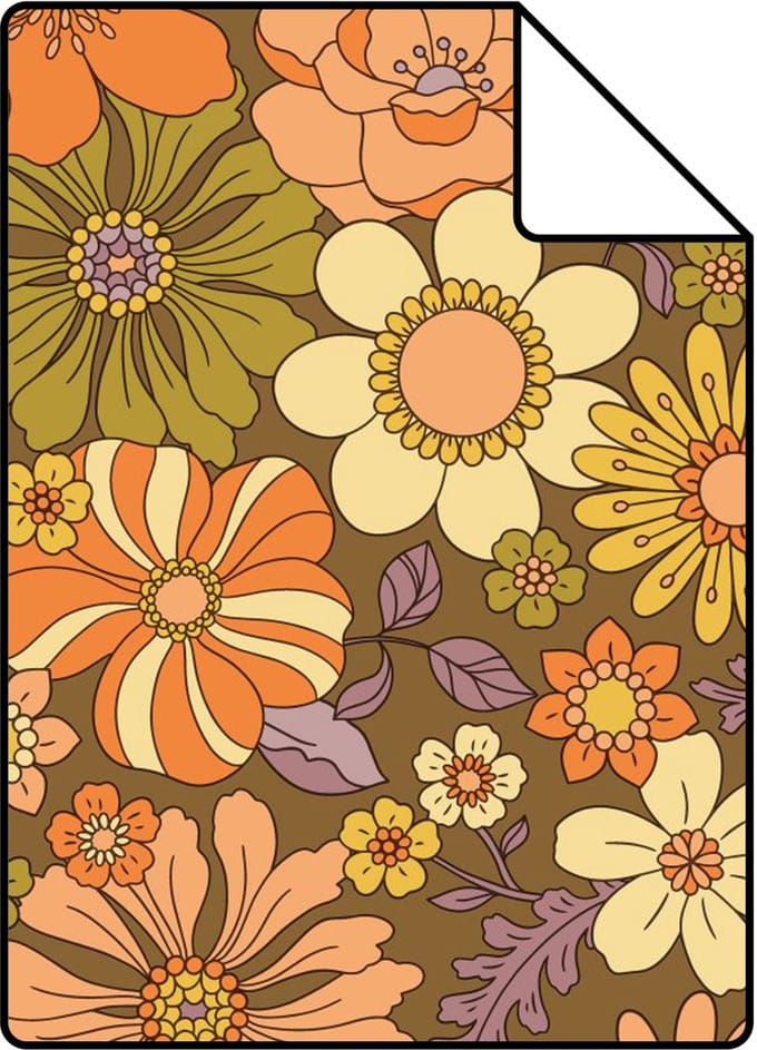 Proefstaal ESTAhome behang retro bloemen terracotta - 26.5 x 21 cm - 131809-S