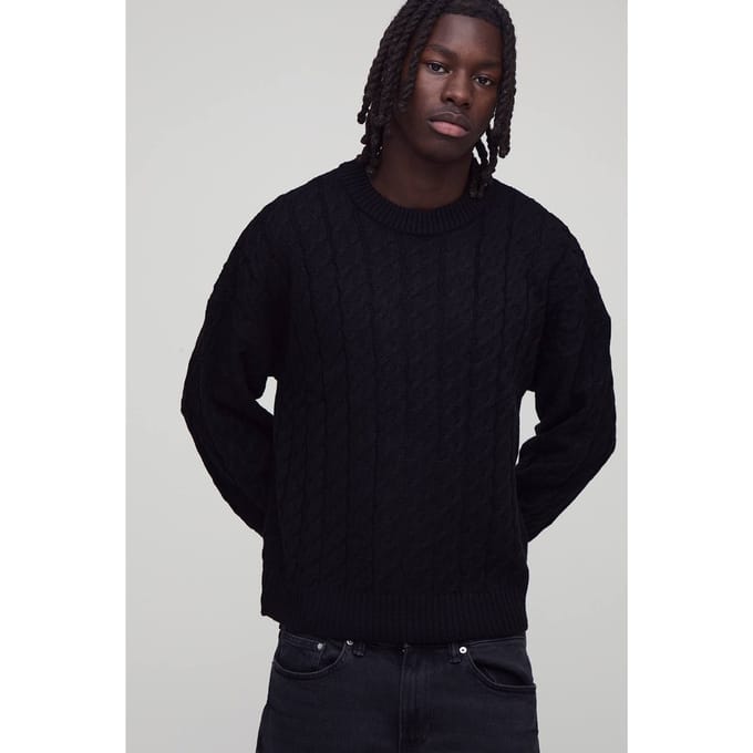 Essential Boxy Fit Cable Knitted Jumper | Black | Size Medium