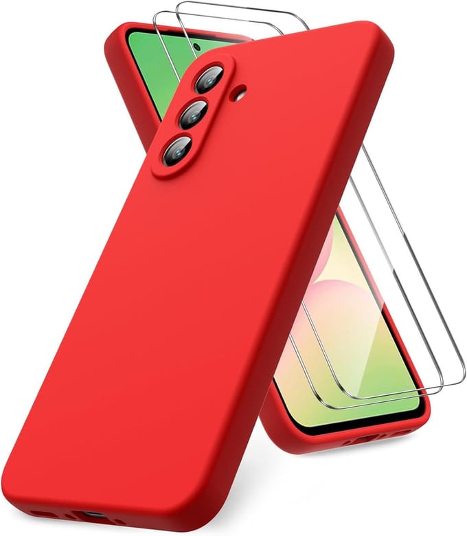 Liquid Silicone Case met 2x Screenprotector - Rood - Shockproof Hoesjes Geschikt voor: Samsung Galaxy A56