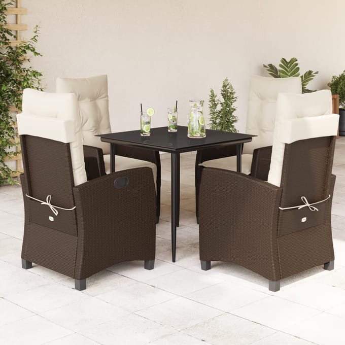 vidaXL - 5-delige - Tuinset - met - kussens - poly - rattan - bruin