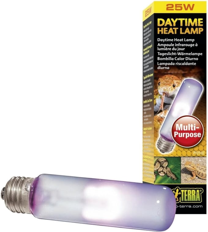 TIM® Warmtelamp reptielen - Daghittelamp, Breedspectrum Daglichtlamp, T10, 25W, E27 fitting - Wit- 4cm x 4cm x 14cm