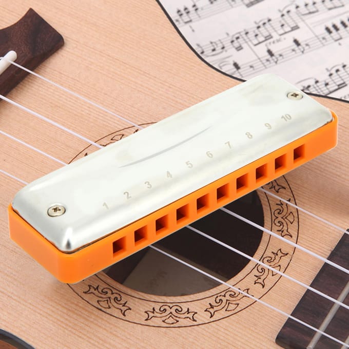 Harmonica Blues 10 Trous Harmonica en Ré Instrument à Vent Étanche orange