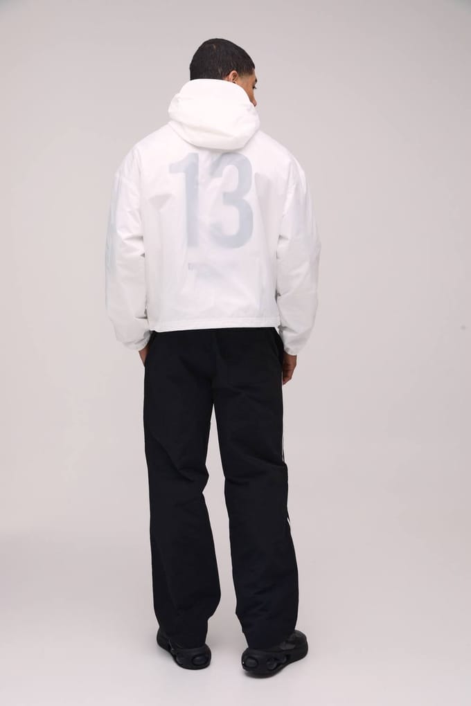 Relaxed Fit Side Stripe Logo Print Nylon Track Pants | Black | Size Large