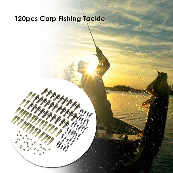120 pièces/30 ensembles Pêche à la carpe Clips de sécurité Plomb Tubes de queue Épingles Émerillons Terminal black