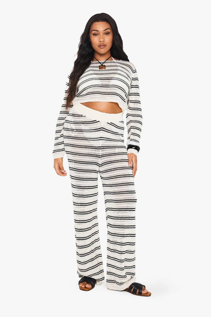 boohoo Dames PLUS BEACH BREIWN WijDE BROEK | Black | Maat: 24